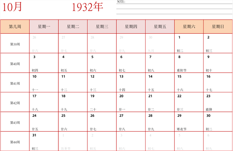 日历表1932年